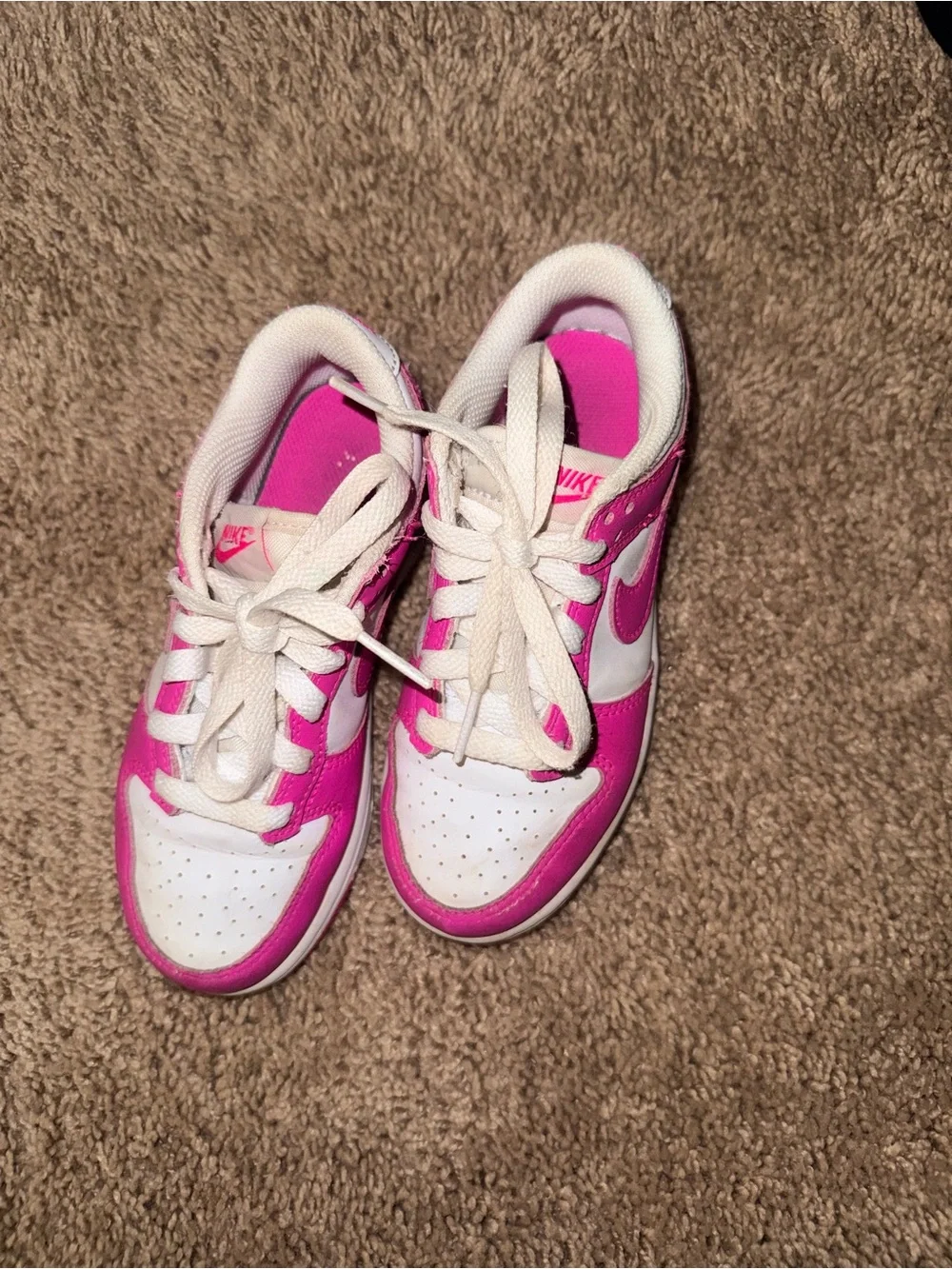 Nike Dunk Low Sneakers Kids Size 12.5C Pink White Leather Shoe